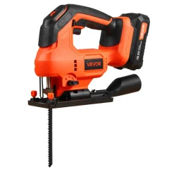 VEVOR Cordless Jig Saw, 20 V, 3000 SPM Blade Speed, Cordless Jigsaw with Battery and Charger, LED Light, 6 Variable Speed, 0- 45° Bevel Cuts, with 6 pcs Blades, 4 Orbital Settings, for Wood, Metal