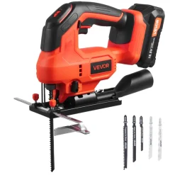 VEVOR Cordless Jig Saw, 20 V, 3000 SPM Blade Speed, Cordless Jigsaw with Battery and Charger, LED Light, 6 Variable Speed, 0- 45° Bevel Cuts, with 6 pcs Blades, 4 Orbital Settings, for Wood, Metal