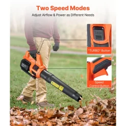 VEVOR Cordless Leaf Blower, 20V Powerful Electric Leaf Blower with 2.0Ah Battery, Fast Charging & Quiet Operation, 2 Speed Control, 450 CFM/110 MPH Lightweight Powered Blowers for Leaves Lawn Care