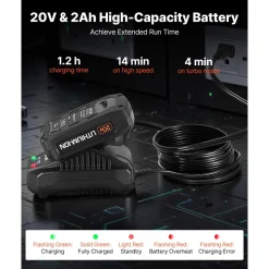 VEVOR Cordless Leaf Blower, 20V Powerful Electric Leaf Blower with 2.0Ah Battery, Fast Charging & Quiet Operation, 2 Speed Control, 450 CFM/110 MPH Lightweight Powered Blowers for Leaves Lawn Care