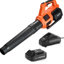 VEVOR Cordless Leaf Blower, 20V Powerful Electric Leaf Blower with 2.0Ah Battery, Fast Charging & Quiet Operation, 2 Speed Control, 450 CFM/110 MPH Lightweight Powered Blowers for Leaves Lawn Care