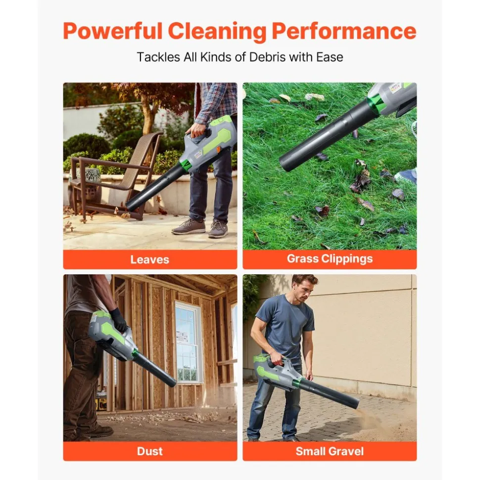 VEVOR Cordless Leaf Blower, 60V Powerful Electric Leaf Blower with 5.0Ah Battery, Fast Charging & Quiet Operation, 3 Speed Control, 650 CFM/125 MPH Lightweight Powered Blowers for Leaves Lawn Care