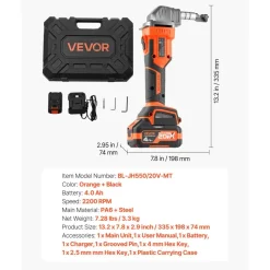 VEVOR Cordless Metal Nibbler, with 20 V 4000 mAh Battery, 2200 RPM Efficient Brushless Motor, Electric Nibbler Metal Cutter with Plastic Carrying Case for Cutting Steel Sheet and Aluminum Sheet