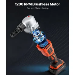 VEVOR Cordless Metal Nibbler, with 18 V 4000 mAh Battery, 1200 RPM Brushless Motor, Electric Nibbler Metal Cutter with Plastic Carrying Case for Cutting Stainless Steel, Aluminum, and Copper Sheet