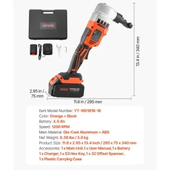 VEVOR Cordless Metal Nibbler, with 18 V 4000 mAh Battery, 1200 RPM Brushless Motor, Electric Nibbler Metal Cutter with Plastic Carrying Case for Cutting Stainless Steel, Aluminum, and Copper Sheet