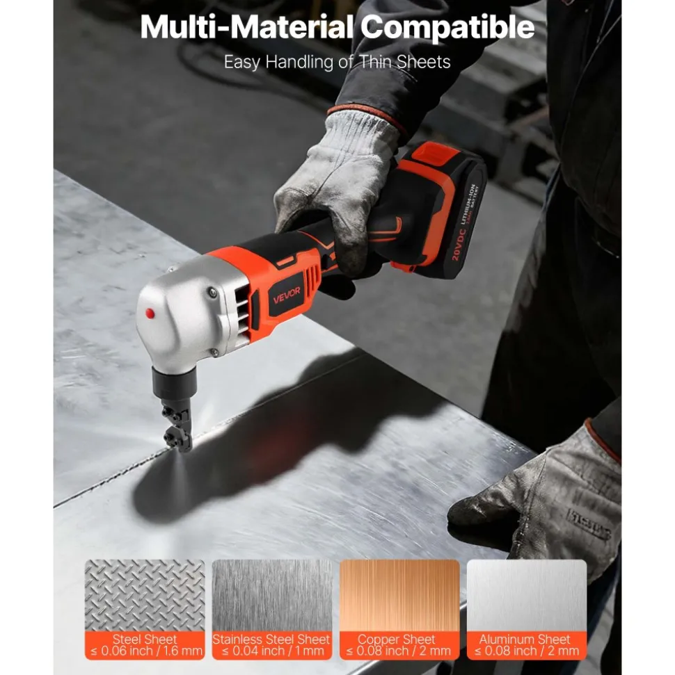 VEVOR Cordless Metal Nibbler, with 18 V 2000 mAh Battery, 1200 RPM Brushless Motor, Electric Nibbler Metal Cutter with Plastic Carrying Case for Cutting Stainless Steel, Aluminum, and Copper Sheet