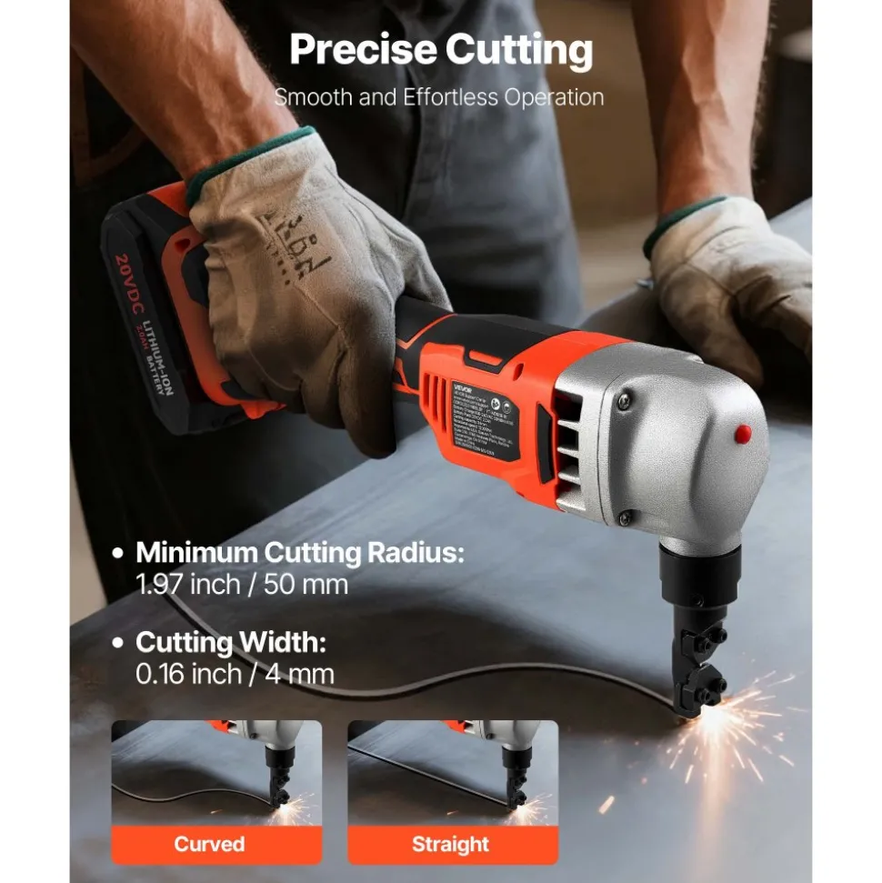 VEVOR Cordless Metal Nibbler, with 18 V 2000 mAh Battery, 1200 RPM Brushless Motor, Electric Nibbler Metal Cutter with Plastic Carrying Case for Cutting Stainless Steel, Aluminum, and Copper Sheet