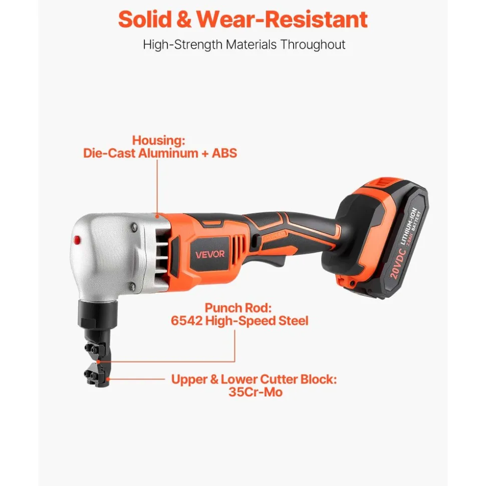 VEVOR Cordless Metal Nibbler, with 18 V 2000 mAh Battery, 1200 RPM Brushless Motor, Electric Nibbler Metal Cutter with Plastic Carrying Case for Cutting Stainless Steel, Aluminum, and Copper Sheet