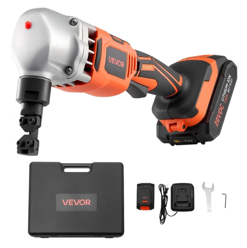 VEVOR Cordless Metal Nibbler, with 18 V 2000 mAh Battery, 1200 RPM Brushless Motor, Electric Nibbler Metal Cutter with Plastic Carrying Case for Cutting Stainless Steel, Aluminum, and Copper Sheet