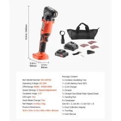 VEVOR Cordless Oscillating Tool, 20V Oscillating Multi Tool Kit with 6 Variable Speeds 8500 - 17000 OPM, 3.2° Oscillation Angle, 2.0Ah Battery Pack & Charger, 12PCS Saw Accessories & LED Work Light