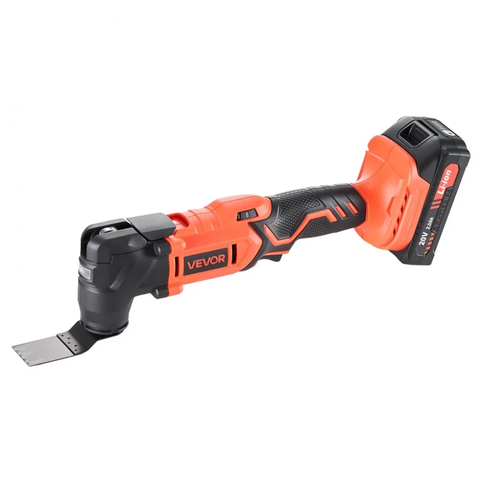 VEVOR Cordless Oscillating Tool, 20V Oscillating Multi Tool Kit with 6 Variable Speeds 8500 - 17000 OPM, 3.2° Oscillation Angle, 2.0Ah Battery Pack & Charger, 12PCS Saw Accessories & LED Work Light
