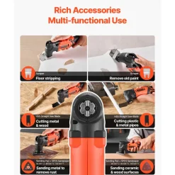 VEVOR Cordless Oscillating Tool, 20V Multitool Oscillating Tool with 6 Variable Speeds 8500 - 17000 OPM, 3.2° Oscillating Angle, 8PCS Saw Accessories & LED Work Light (Battery Pack Not Included)