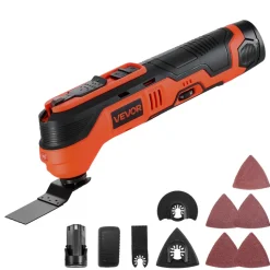 VEVOR Cordless Oscillating Tool, 12V Multitool Oscillating Saw Tool with 6 Variable Speeds 6000 - 17500 OPM, 3.2° Oscillation Angle, 2.0Ah Battery Pack & Charger, 8PCS Saw Accessories & LED Work Light