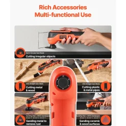 VEVOR Cordless Oscillating Tool, 12V Multitool Oscillating Saw Tool with 6 Variable Speeds 6000 - 17500 OPM, 3.2° Oscillation Angle, 2.0Ah Battery Pack & Charger, 8PCS Saw Accessories & LED Work Light