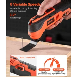 VEVOR Cordless Oscillating Tool, 12V Multitool Oscillating Saw Tool with 6 Variable Speeds 6000 - 17500 OPM, 3.2° Oscillation Angle, 2.0Ah Battery Pack & Charger, 8PCS Saw Accessories & LED Work Light