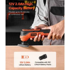 VEVOR Cordless Oscillating Tool, 12V Multitool Oscillating Saw Tool with 6 Variable Speeds 6000 - 17500 OPM, 3.2° Oscillation Angle, 2.0Ah Battery Pack & Charger, 8PCS Saw Accessories & LED Work Light