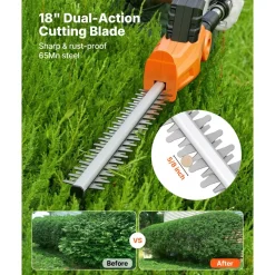 VEVOR Cordless Pole Hedge Trimmer, 20V Electric Bush Trimmer Kit with 18 Inch Double-Edged Steel Blade, 74-94 Inches Telescoping Design for High Branches (2.0Ah Battery and Fast Charger Included)