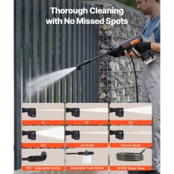VEVOR Cordless Pressure Washer, 1200PSI MAX Portable Pressure Washer with Brushless Motor, Dual Batteries, 6-in-1 Nozzle & Water Hose, 4 Speed Adjustable, Handheld Power Cleaner for Home Garden Patio