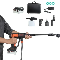 VEVOR Cordless Pressure Washer, 1200PSI MAX Portable Pressure Washer with Brushless Motor, Dual Batteries, 6-in-1 Nozzle & Water Hose, 4 Speed Adjustable, Handheld Power Cleaner for Home Garden Patio
