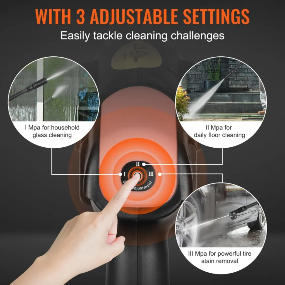 VEVOR Cordless Pressure Washer, 652-PSI 1.1 GPM Portable Power Cleaner, Handheld High-Pressure Car Washer Gun with 4.0Ah Battery, Charger, 6-in-1 Nozzle, for Home/Floor Cleaning & Watering