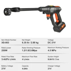 VEVOR Cordless Pressure Washer, 652-PSI 1.1 GPM Portable Power Cleaner, Handheld High-Pressure Car Washer Gun with 4.0Ah Battery, Charger, 6-in-1 Nozzle, for Home/Floor Cleaning & Watering