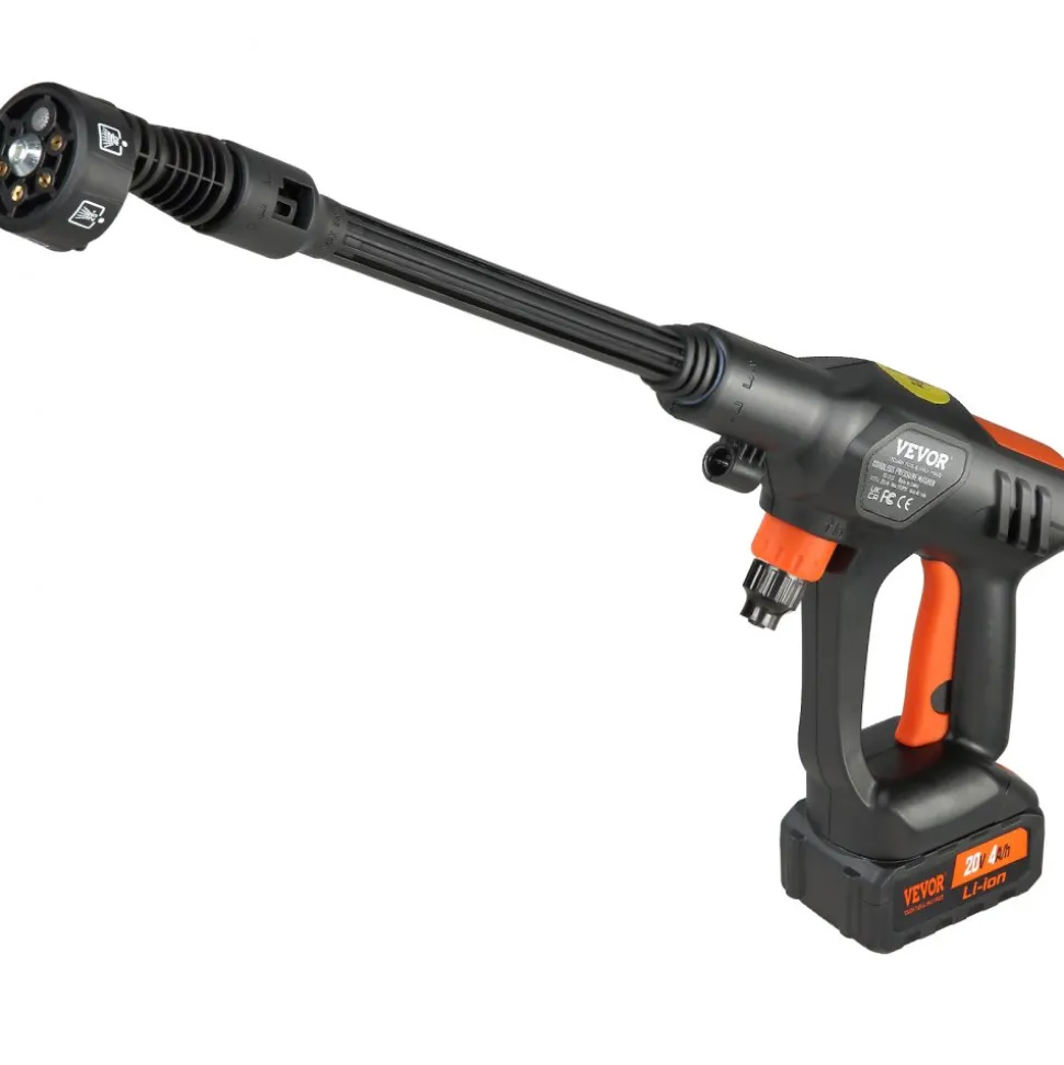 VEVOR Cordless Pressure Washer, 652-PSI 1.1 GPM Portable Power Cleaner, Handheld High-Pressure Car Washer Gun with 4.0Ah Battery, Charger, 6-in-1 Nozzle, for Home/Floor Cleaning & Watering