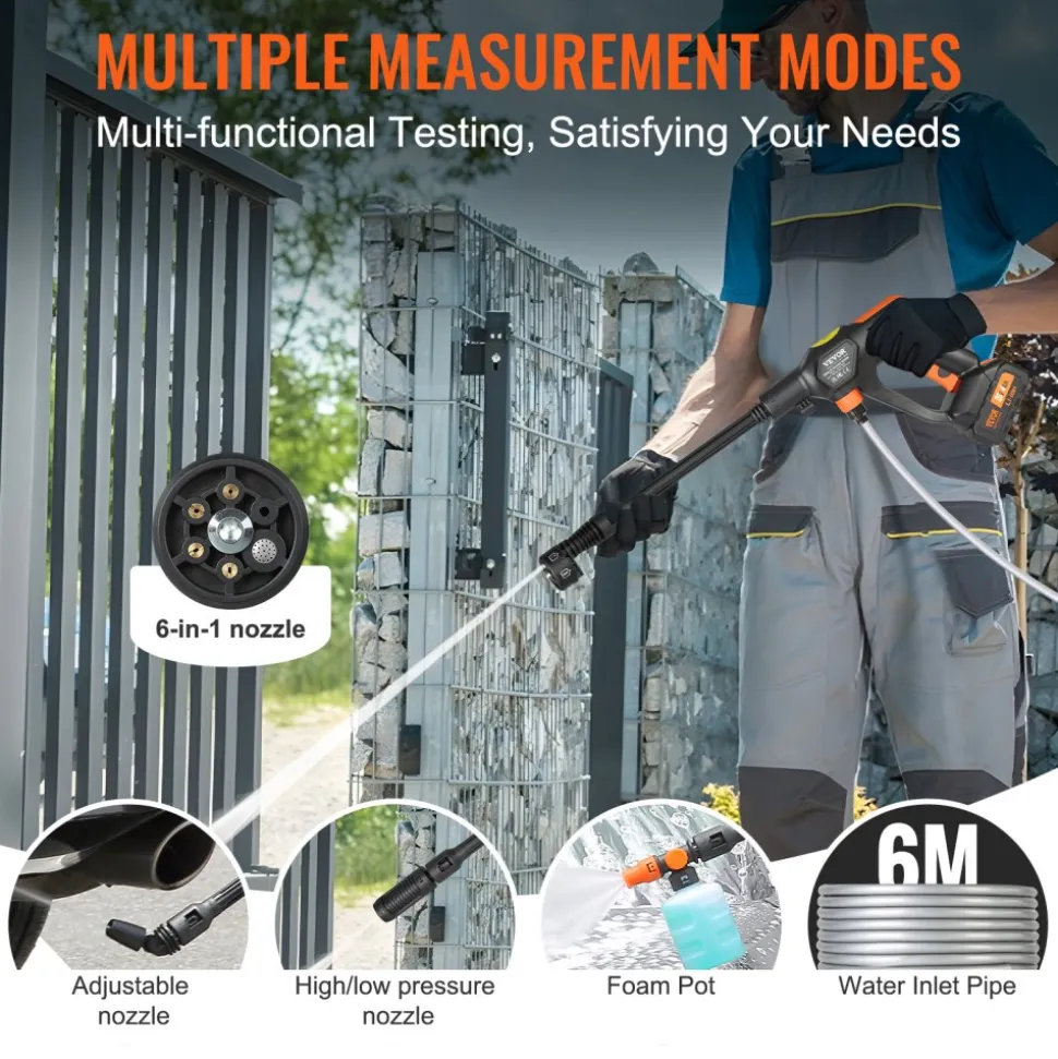 VEVOR Cordless Pressure Washer, 652-PSI 1.1 GPM Portable Power Cleaner, Handheld High-Pressure Car Washer Gun with 4.0Ah Battery, Charger, 6-in-1 Nozzle, for Home/Floor Cleaning & Watering