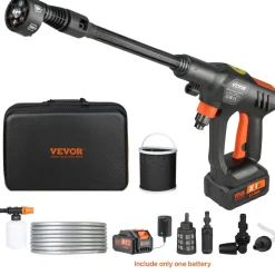 VEVOR Cordless Pressure Washer, 652-PSI 1.1 GPM Portable Power Cleaner, Handheld High-Pressure Car Washer Gun with 4.0Ah Battery, Charger, 6-in-1 Nozzle, for Home/Floor Cleaning & Watering