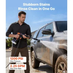 VEVOR Cordless Pressure Washer, 1200PSI MAX Portable Pressure Washer with Brushless Motor, 6-in-1 Nozzle & Water Hose, 4 Speed Adjustable, Battery Powered Handheld Power Cleaner for Home Garden Patio