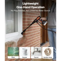 VEVOR Cordless Pressure Washer, 1200PSI MAX Portable Pressure Washer with Brushless Motor, 6-in-1 Nozzle & Water Hose, 4 Speed Adjustable, Battery Powered Handheld Power Cleaner for Home Garden Patio