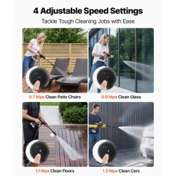 VEVOR Cordless Pressure Washer, 1200PSI MAX Portable Pressure Washer with Brushless Motor, 6-in-1 Nozzle & Water Hose, 4 Speed Adjustable, Battery Powered Handheld Power Cleaner for Home Garden Patio