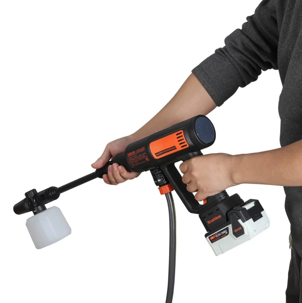 VEVOR Cordless Pressure Washer, 1200PSI MAX Portable Pressure Washer with Brushless Motor, 6-in-1 Nozzle & Water Hose, 4 Speed Adjustable, Battery Powered Handheld Power Cleaner for Home Garden Patio