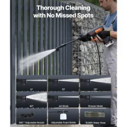 VEVOR Cordless Pressure Washer, 1200PSI MAX Portable Pressure Washer with Brushless Motor, 6-in-1 Nozzle & Water Hose, 4 Speed Adjustable, Battery Powered Handheld Power Cleaner for Home Garden Patio