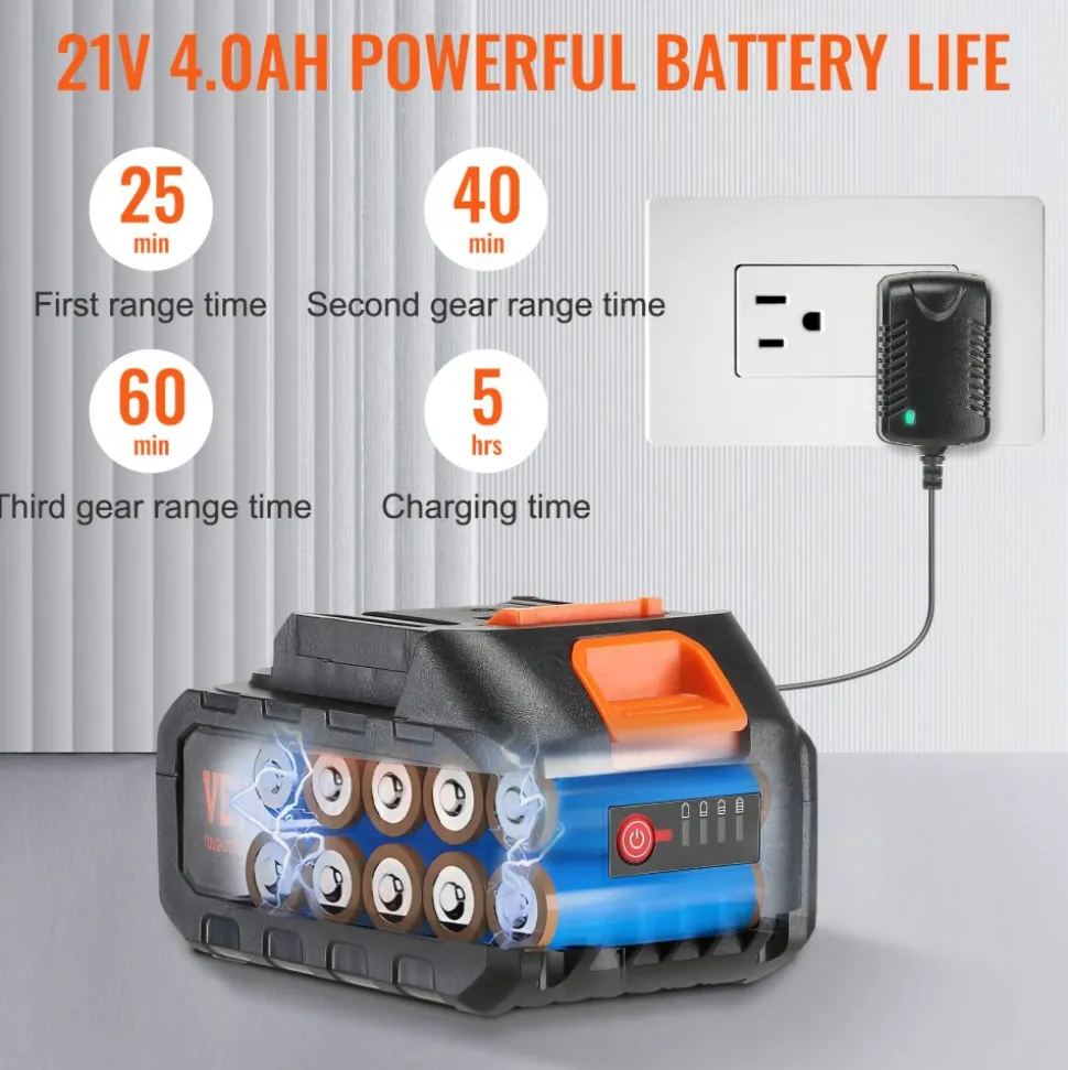 VEVOR Cordless Pressure Washer, 580-PSI 1.1 GPM Portable Power Cleaner, Handheld High-Pressure Car Washer Gun with 4.0Ah Battery, Charger, 6-in-1 Nozzle, for Home/Floor Cleaning & Watering
