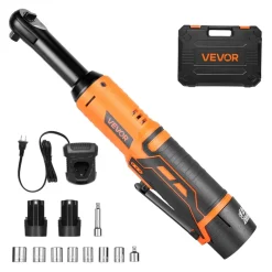 VEVOR Cordless Ratchet Wrench, 3/8 inch Drive, 230 RPM, up to 88 ft-lbs of Torque, Battery Powered Electric Ratchet Wrench Set with Two 2.0Ah Batteries, Charger, Sockets, Adaptors and Cloth Bag