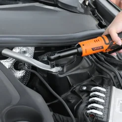 VEVOR Cordless Ratchet Wrench, 3/8 inch Drive, 230 RPM, up to 88 ft-lbs of Torque, Battery Powered Electric Ratchet Wrench Set with Two 2.0Ah Batteries, Charger, Sockets, Adaptors and Cloth Bag