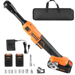 VEVOR Cordless Ratchet Wrench, 3/8 inch Drive, 230 RPM, up to 66 ft-lbs of Torque, Battery Powered Electric Ratchet Wrench Set with Two 2.0Ah Batteries, Charger, Sockets, Adaptors and Cloth Bag