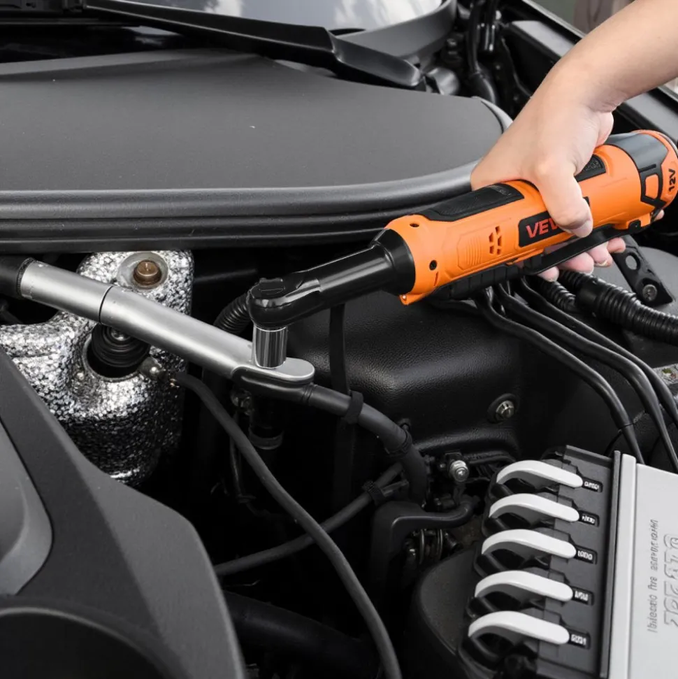 VEVOR Cordless Ratchet Wrench, 3/8 inch Drive, 230 RPM, up to 33 ft-lbs of Torque, Battery Powered Electric Ratchet Wrench Set with Two 2.0Ah Batteries, Charger, Sockets, Adaptor and Carrying Case