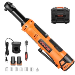 VEVOR Cordless Ratchet Wrench, 3/8 inch Drive, 230 RPM, up to 33 ft-lbs of Torque, Battery Powered Electric Ratchet Wrench Set with Two 2.0Ah Batteries, Charger, Sockets, Adaptor and Carrying Case