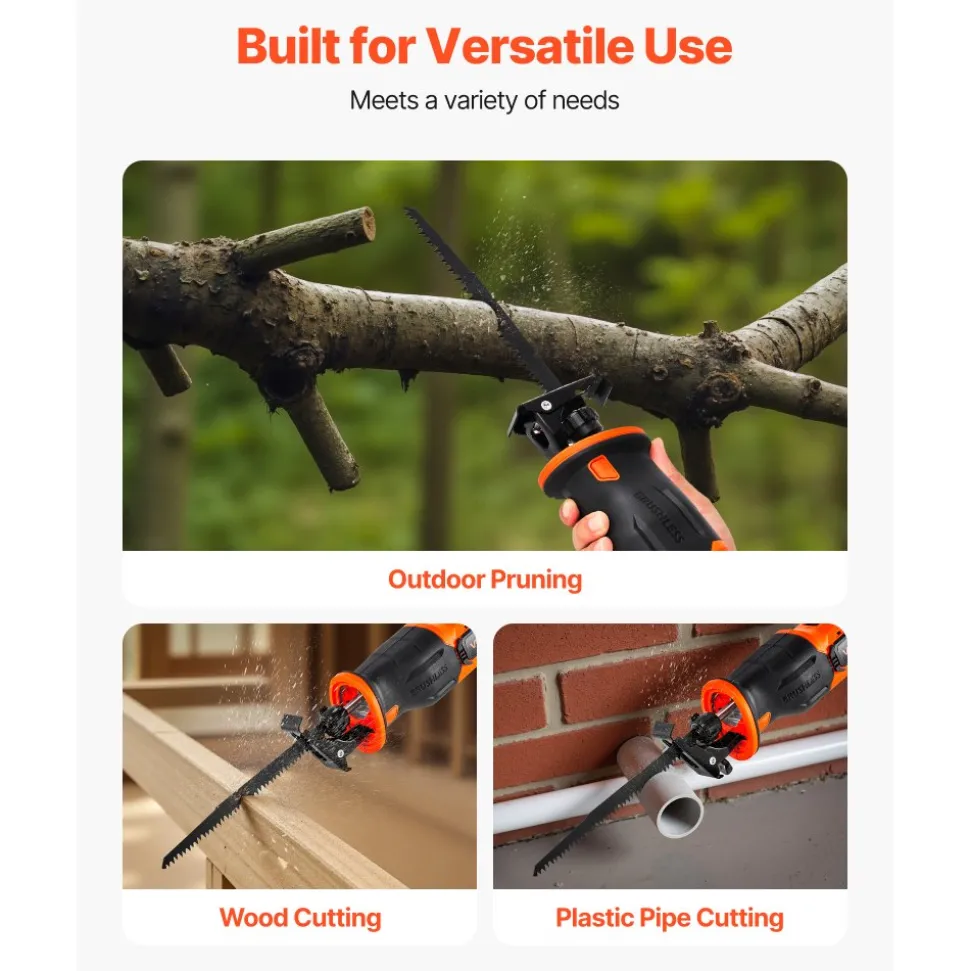 VEVOR Cordless Reciprocating Saw, 20 V, 3000 SPM Variable Speed, 1 inch Stroke Length, Electric Reciprocating Saw with Battery, Charger, 8 Blades, and Carrying Bag, for Wood and Plastic Cutting