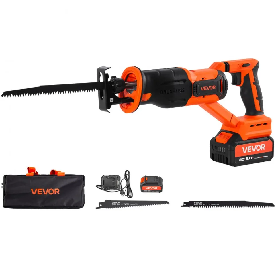 VEVOR Cordless Reciprocating Saw, 20 V, 3000 SPM Variable Speed, 1 inch Stroke Length, Electric Reciprocating Saw with Battery, Charger, 8 Blades, and Carrying Bag, for Wood and Plastic Cutting