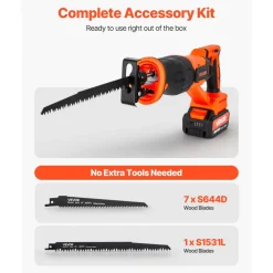 VEVOR Cordless Reciprocating Saw, 20 V, 3000 SPM Variable Speed, 1 inch Stroke Length, Electric Reciprocating Saw with Battery, Charger, 8 Blades, and Carrying Bag, for Wood and Plastic Cutting