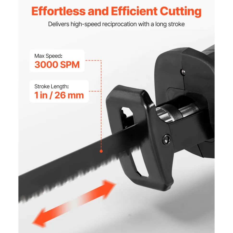 VEVOR Cordless Reciprocating Saw, 20 V, 3000 SPM Variable Speed, 1 inch Stroke Length, Electric Reciprocating Saw with Battery, Charger, 8 Blades, and Carrying Bag, for Wood, Metal and Plastic Cutting