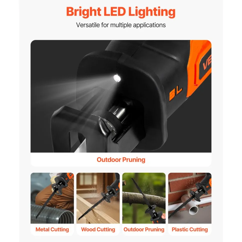 VEVOR Cordless Reciprocating Saw, 20 V, 3000 SPM Variable Speed, 1 inch Stroke Length, Electric Reciprocating Saw with Battery, Charger, 8 Blades, and Carrying Bag, for Wood, Metal and Plastic Cutting