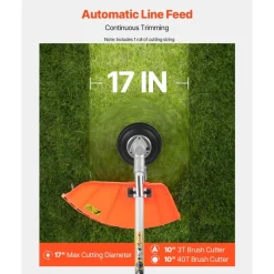 VEVOR Cordless String Trimmer, 43 cc 2-Stroke, Gas Powered Weed Wacker, 17" Cordless Grass Trimmer, Multi-Functional Lawn Edger with Shoulder Strap & 3T Blade, Weed Eater for Quick Grass Cleaning