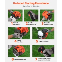 VEVOR Cordless String Trimmer, 43 cc 2-Stroke, Gas Powered Weed Wacker, 17