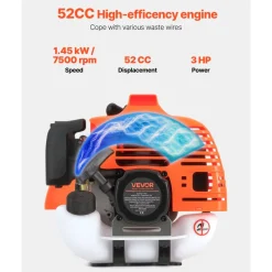VEVOR Cordless String Trimmer, 52 cc 2-Stroke, Gas Powered Weed Wacker, 17