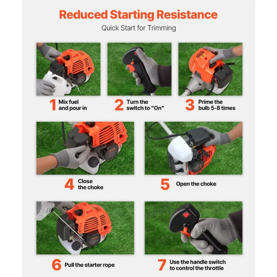 VEVOR Cordless String Trimmer, 52 cc 2-Stroke, Gas Powered Weed Wacker, 17" Cordless Grass Trimmer, Multi-Functional Lawn Edger with Shoulder Strap & 3T Blade, Weed Eater for Quick Grass Cleaning