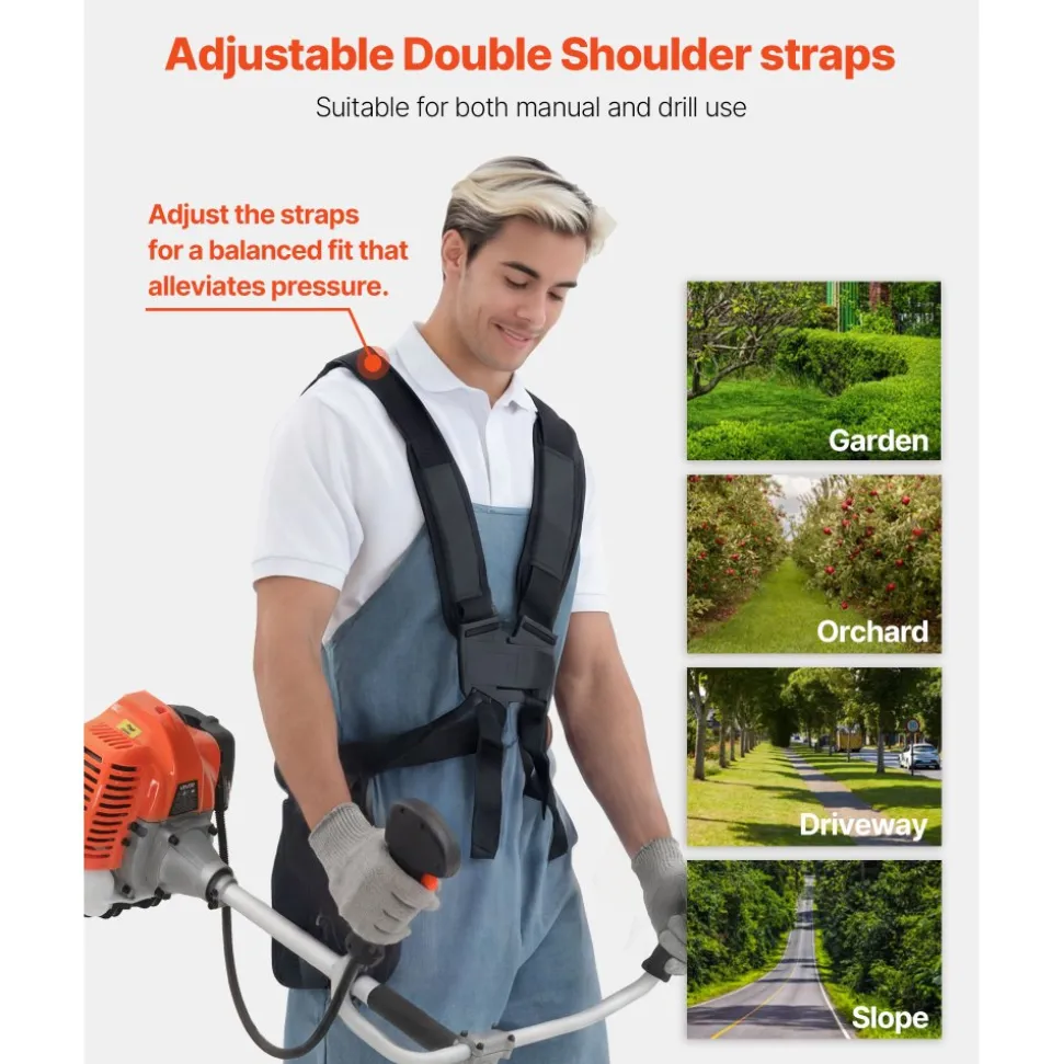 VEVOR Cordless String Trimmer, 52 cc 2-Stroke, Gas Powered Weed Wacker, 17" Cordless Grass Trimmer, Multi-Functional Lawn Edger with Shoulder Strap & 3T Blade, Weed Eater for Quick Grass Cleaning