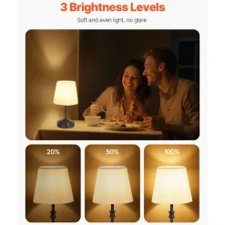 VEVOR Cordless Table Lamp, 5200mAh Built-in Rechargeable Battery Small Desk Lamp, 3-Level Brightness, Fabric Shade, 2700-3000K Color Temperature, Table Light for Restaurant, Bedroom, Bars, Black